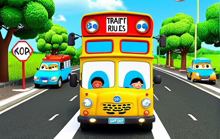 Tayo and Friends Learning Traffic Rules**

Prompt: Adorable Tayo the Little Bus and his friends (Rogi, Lani, Gani) joyfully learning traffic rules. Bright colors, friendly expressions. Educational and playful scene. Children watching and singing along.

**